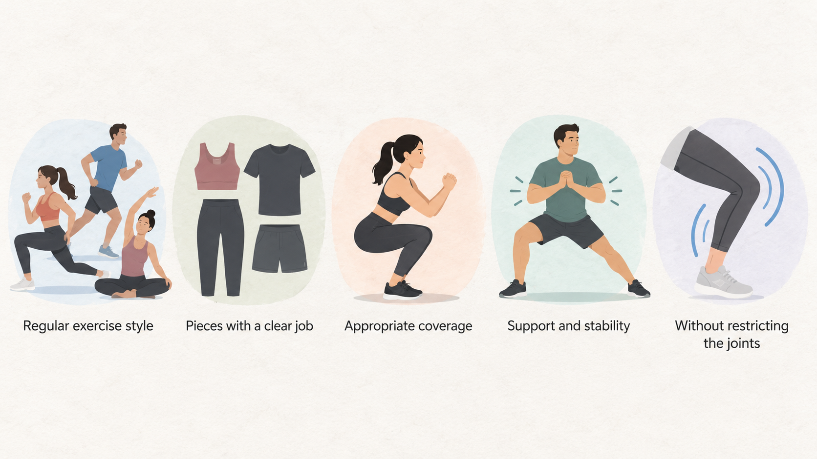 Show one row of three icons labeled “Strength training,” “Cardio,” and “Yoga,” the activity types this section says Gymshark distinguishes when choosing workout clothing.