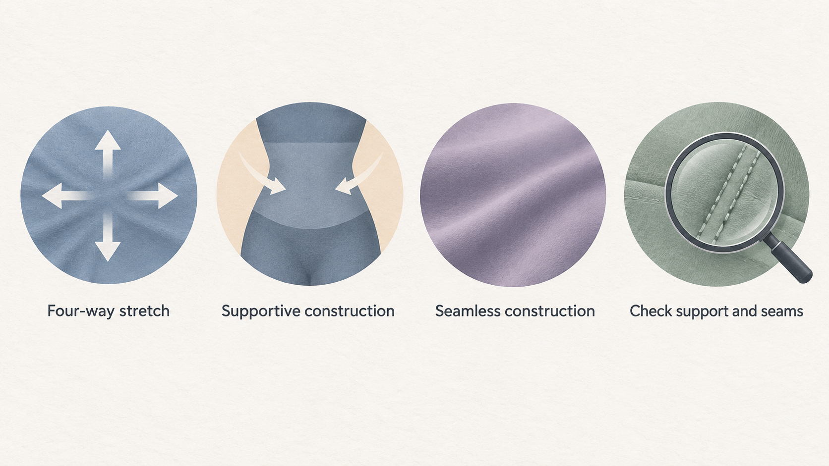 One numbered four-point checklist of the section’s feature checks: “Four-way stretch”; “Support level and seam placement”; “Moisture-wicking and ventilation”; “Water-resistant or waterproof options.”