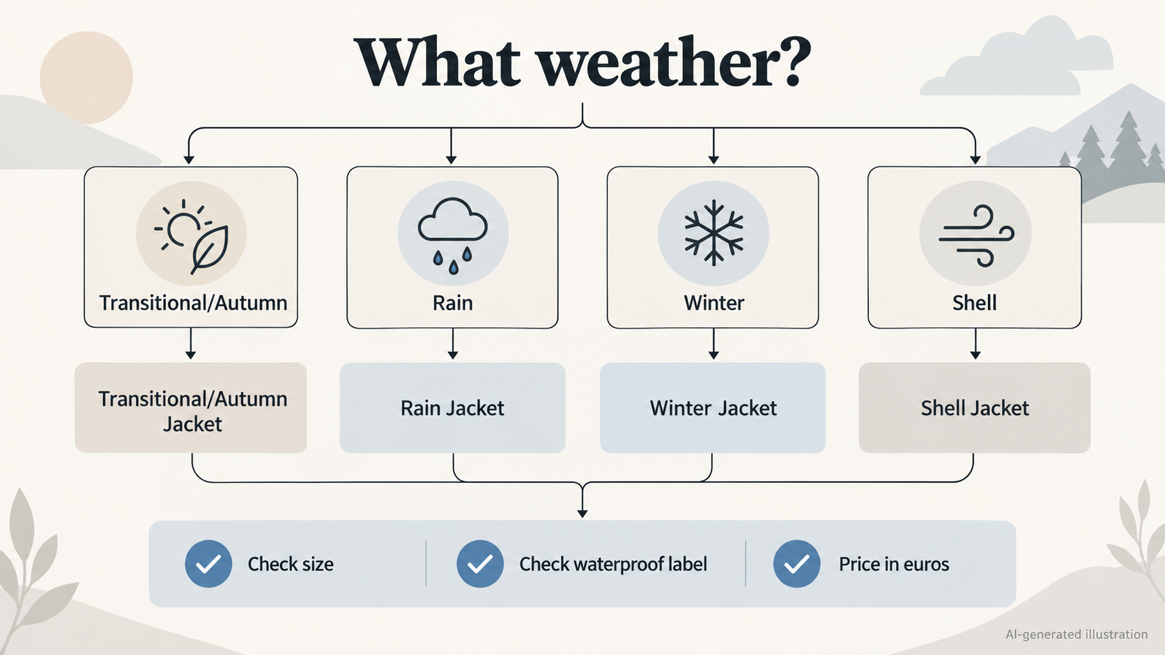 Help readers match a jacket type from the women's category to the season and weather they shop for, using only categories visible on the site